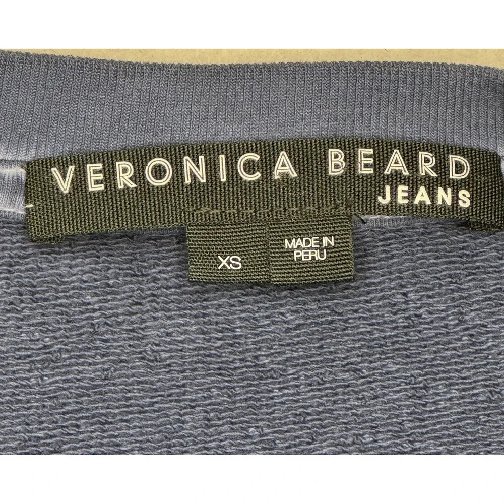 Veronica Beard Jeans Sweatshirt Womens XS Blue Pima Cotton Puff Sleeve Crewneck - Picture 3 of 8